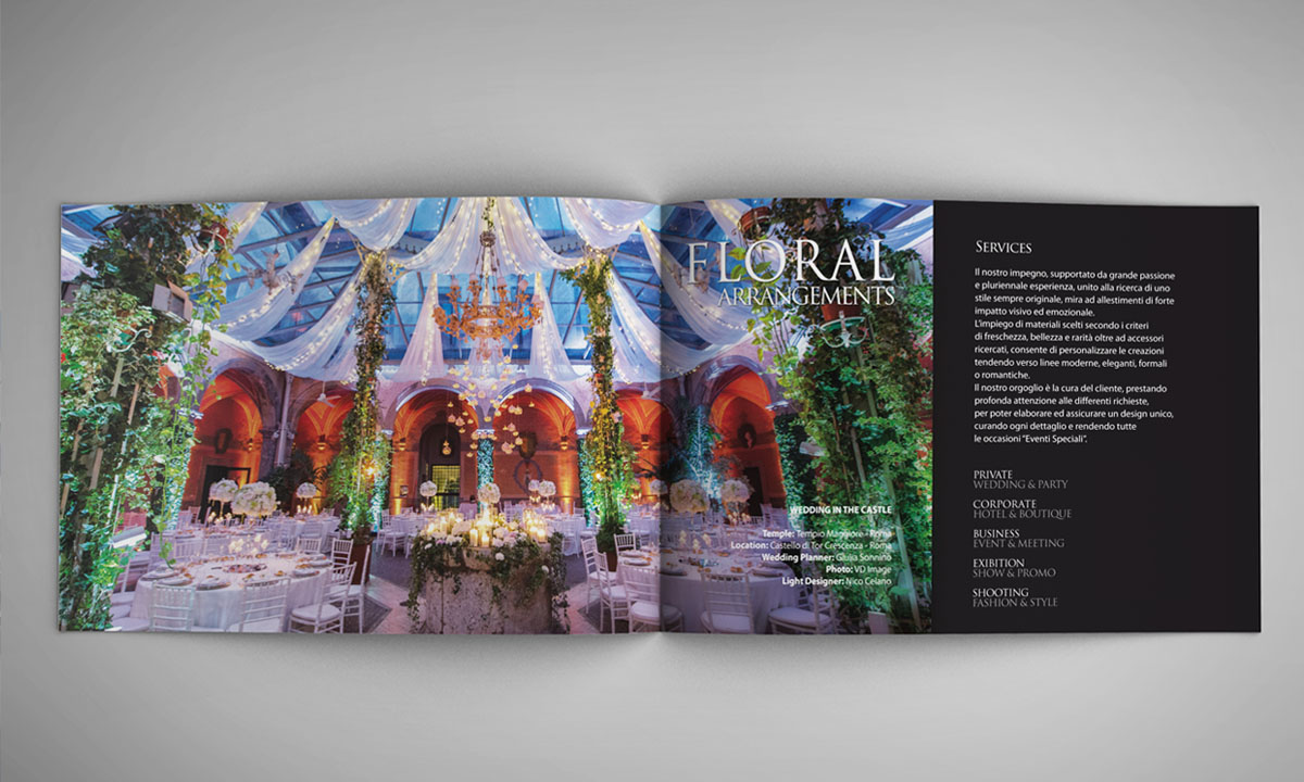 Realizzazione progetto grafico brochure floral designer di Roma